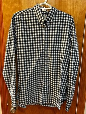 J. Crew Navy and White Gingham Button-Down Shirt- Re-Imagined/Sustainable